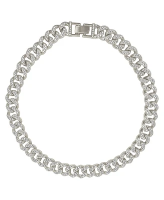 Adornia Silver-Tone Plated Crystal Thick Cuban Curb Chain Necklace