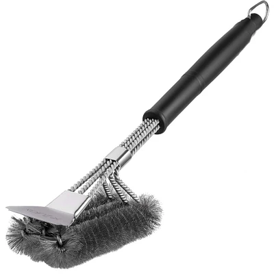 18" Heat Boss Grill Brush and Scraper - 3 Rows of Reinforced Stainless Steel Bristles - Best Heavy Duty Outdoor Grill Brush for All Grill Types