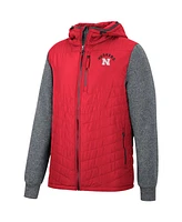 Men's Colosseum Scarlet, Charcoal Nebraska Huskers Course Herringbone Full-Zip Hoodie