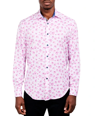 Society of Threads Men's Slim-Fit Performance Stretch Floral Long-Sleeve Button-Down Shirt