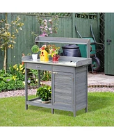 Outsunny Potting Bench Prep Table with Faucet, and Storage,