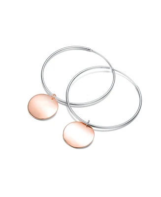 Stylish Sterling Silver with Round Rose Gold Plated Dangle Hoop Earrings