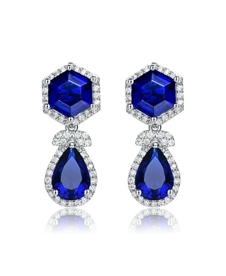 Vintage Rhodium-Plated Halo Earrings Sterling Silver with Green & Cubic Zirconia