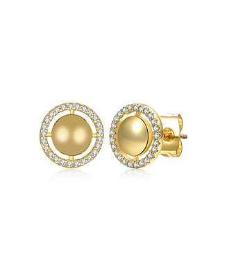 Radiant 14k Yellow Gold Plated Eternity Halo Medallion Stud Earrings with Cubic Zirconia