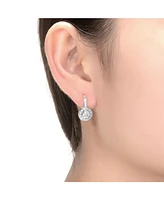 Round Cubic Zirconia Bezel Halo Dangle Earrings