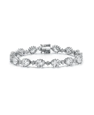 Sterling Silver Rhodium Plated Clear Cubic Zirconia Link Bracelet