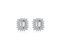 Sterling Silver with Rhodium Plated Clear Green and Round Cubic Zirconia Halo Stud Earrings