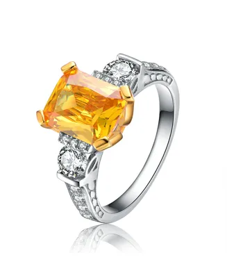 Sterling Silver Clear and Yellow Cubic Zirconia Ring
