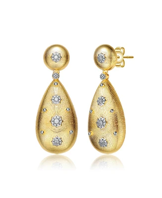 Rhodium and 14K Gold Plated Cubic Zirconia Drop Earrings