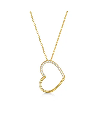 Sterling Silver 14k Gold Plated with Cubic Zirconia Heart Pendant Necklace