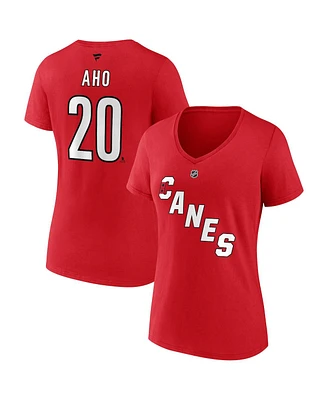 Women's Fanatics Sebastian Aho Red Carolina Hurricanes Special Edition 2.0 Name and Number V-Neck T-shirt