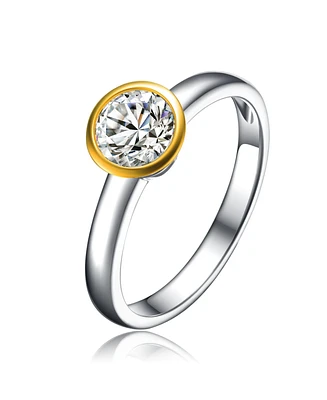 Circular Shaped Design 14K Gold Plated Sterling Silver Clear Cubic Zirconia Ring