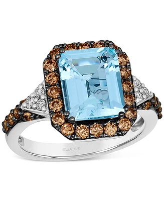 Le Vian Couture Sea Blue Aquamarine (2-1/2 ct. t.w.), Chocolate Diamonds (5/8 ct. t.w.) & Nude Diamonds (1/10 ct. t.w.) Square Halo Ring in Platinum
