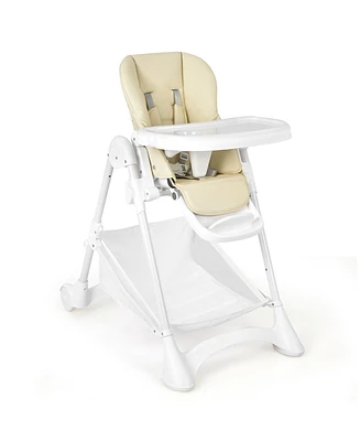Costway Baby Convertible Folding Adjustable High Chair withWheel Tray Storage Basket