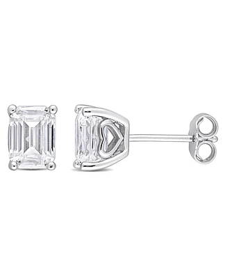 Macy's Emerald Cut Moissanite Stud Earrings 2 ct. t.w with Heart Detail in Sterling Silver