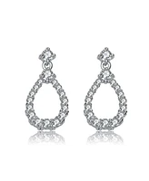 Gv Sterling Silver White Gold Plated Clear Round Cubic Zirconia Open Pear Drop Earrings