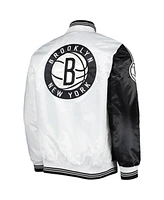 Men's Starter Black, White Brooklyn Nets Fast Break Satin Full-Snap Jacket