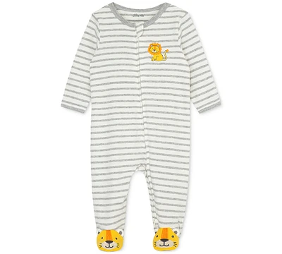 Little Me Baby Boys Long Sleeved Striped Lion Footed Coverall