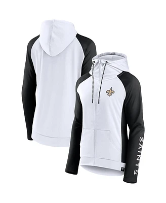 Women's Fanatics White and Black New Orleans Saints End Around Raglan Full-Zip Hoodie
