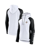 Women's Fanatics White and Black New Orleans Saints End Around Raglan Full-Zip Hoodie