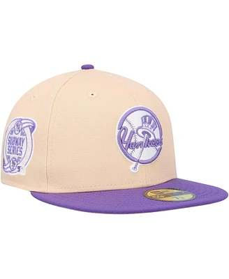 Men's New Era Peach, Purple York Yankees Subway Series Side Patch 59FIFTY Fitted Hat