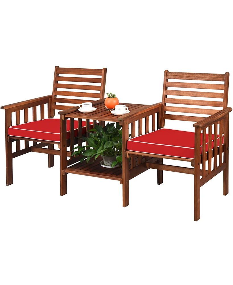 Patio Loveseat Conversation Set Acacia Wood Chair Coffee Table