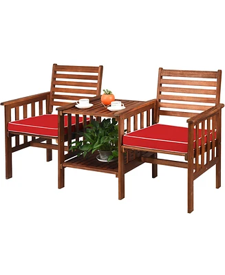 Patio Loveseat Conversation Set Acacia Wood Chair Coffee Table