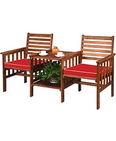 Patio Loveseat Conversation Set Acacia Wood Chair Coffee Table