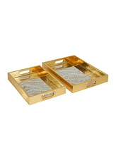 Rosemary Lane Plastic Mirrored Geometric Tray, Set of 2, 16", 14" W