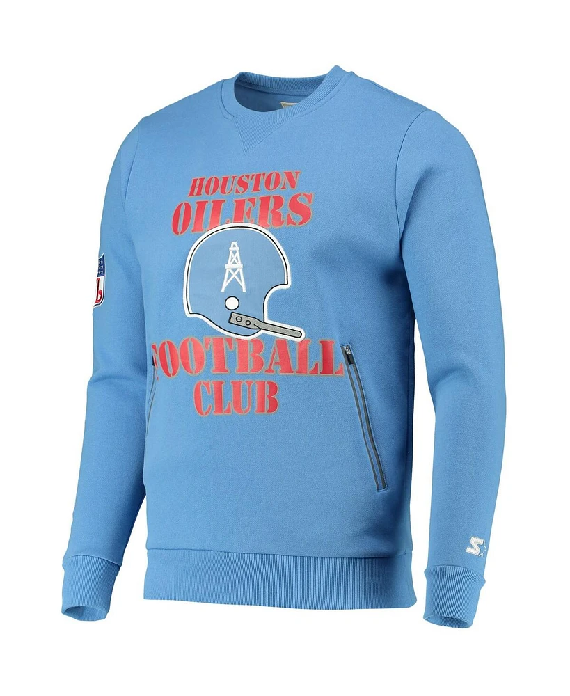 Men's Starter Light Blue Houston Oilers Locker Room Throwback End Zone Pullover Sweatshirt
