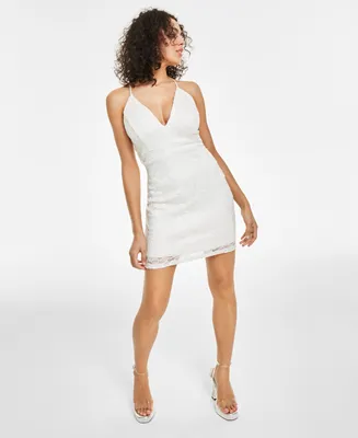 Emerald Sundae Juniors' Glitter Stretch-Lace Bodycon Dress