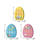 Glitzhome 7.5" H Easter Wooden Easter Egg Table Decor, Set of 3