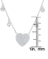 Macy's Silver Plated Brass Cubic Zirconia Pave Heart Necklace