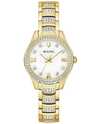 Bulova Women's Crystal Gold-Tone Stainless Steel Bracelet Watch 29mm
