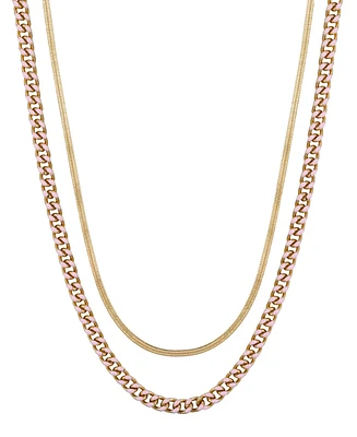 Unwritten 14K Gold Flash-Plated Light Enamel Curb Chain and Herringbone Chain Necklace Set