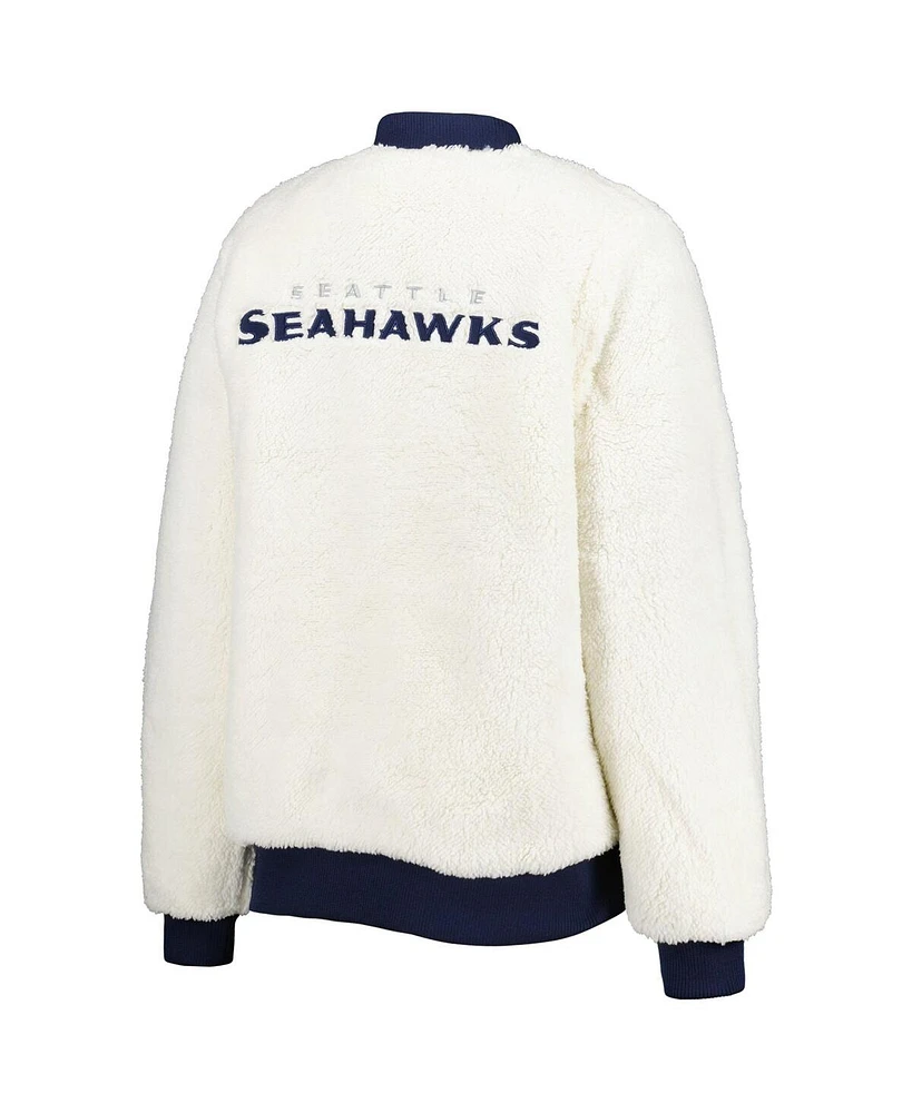 Women's G-iii 4Her by Carl Banks Oatmeal, College Navy Seattle Seahawks Switchback Reversible Full-Zip Jacket
