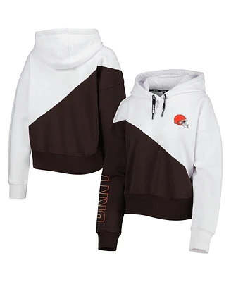 Women's Dkny Sport White, Brown Cleveland Browns Bobbi Color Blocked Pullover Hoodie