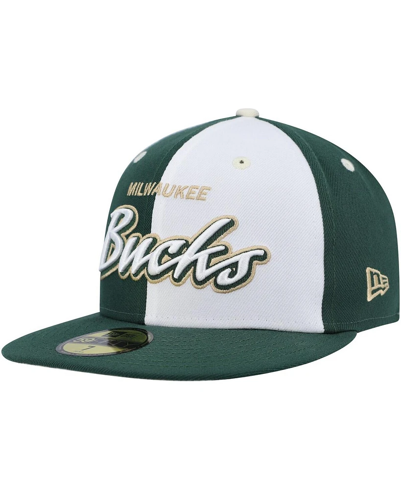 Men's New Era Hunter Green, White Milwaukee Bucks Griswold 59FIFTY Fitted Hat