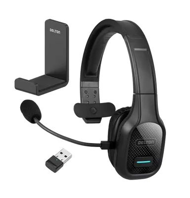 Delton Wireless Computer Headset with Usb Dongle and Headset Hook, Trucker Bluetooth Headset with Noise Canceling Microphone, 35Hrs talk time, Headset