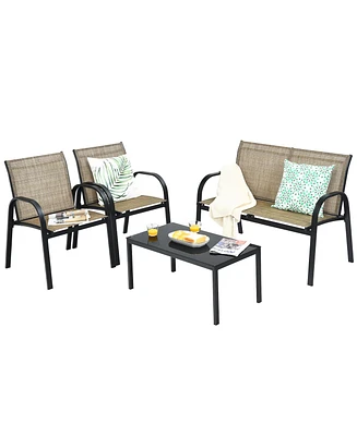 4 Pcs Patio Furniture Set Sofa Coffee Table Steel Frame Garden