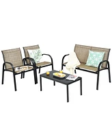 4 Pcs Patio Furniture Set Sofa Coffee Table Steel Frame Garden