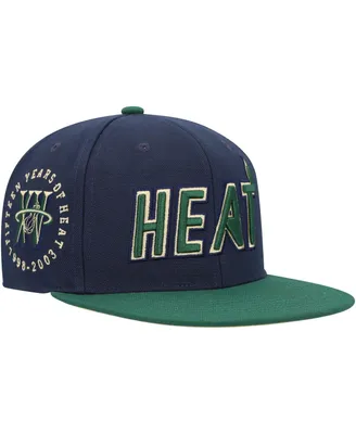 Men's Mitchell & Ness Navy, Green Miami Heat 15th Anniversary Hardwood Classics Grassland Fitted Hat