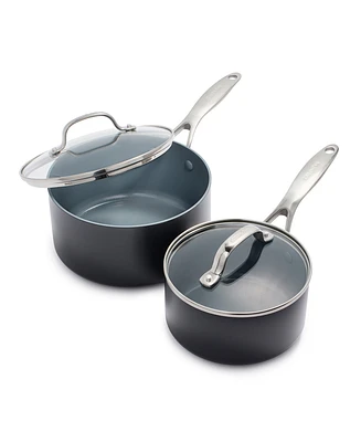 GreenPan Valencia Pro Hard Anodized Healthy Ceramic Nonstick 2-Quart and 3-Quart Saucepan Pot Set with Lids