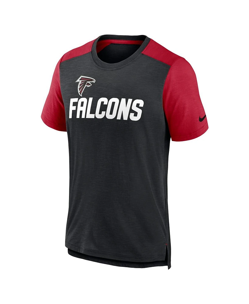 Men's Nike Heathered Black, Heathered Red Atlanta Falcons Color Block Team Name T-shirt