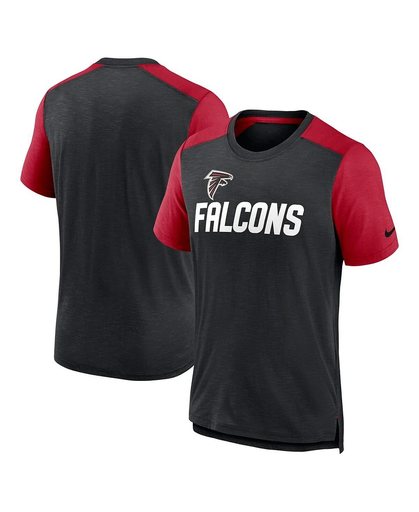 Men's Nike Heathered Black, Heathered Red Atlanta Falcons Color Block Team Name T-shirt