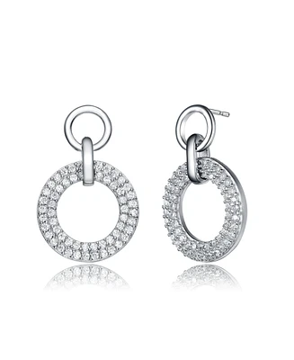 Sterling Silver White gold Plated Cubic Zirconia Solitaire with Halo Drop Earrings