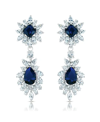 Sterling Silver Two Stone Cubic Zirconia Dangling Earrings
