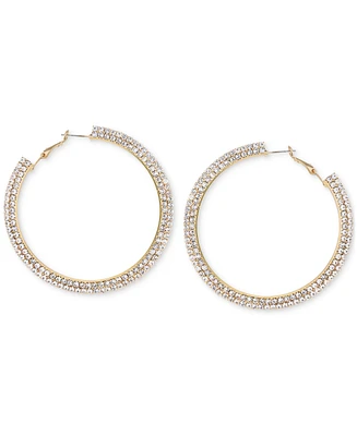 Guess Gold-Tone Crystal Flat Edge Large Hoop Earrings, 2.5"