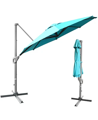 11ft Patio Offset Umbrella Cantilever Rotation Aluminum Tilt Cross Base