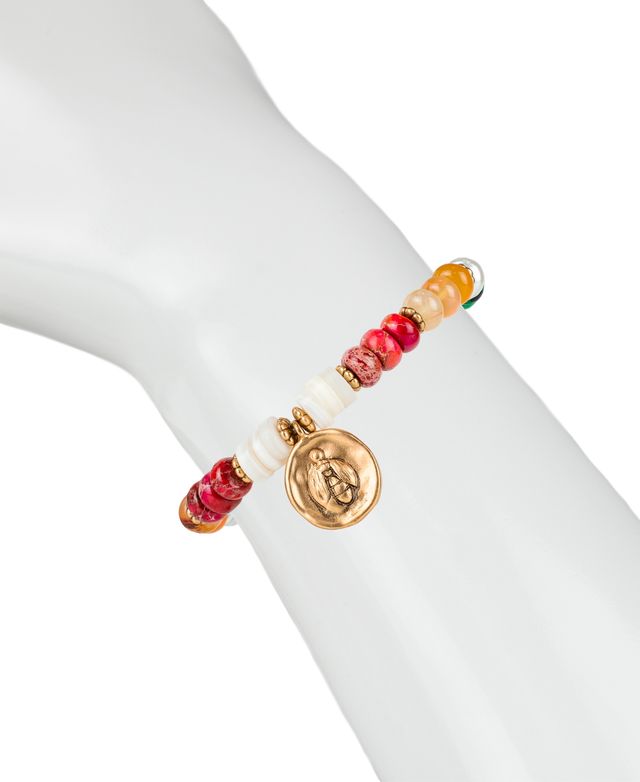 Patricia Nash Gold-Tone Bee Charm Multicolor Beaded Stretch Bracelet